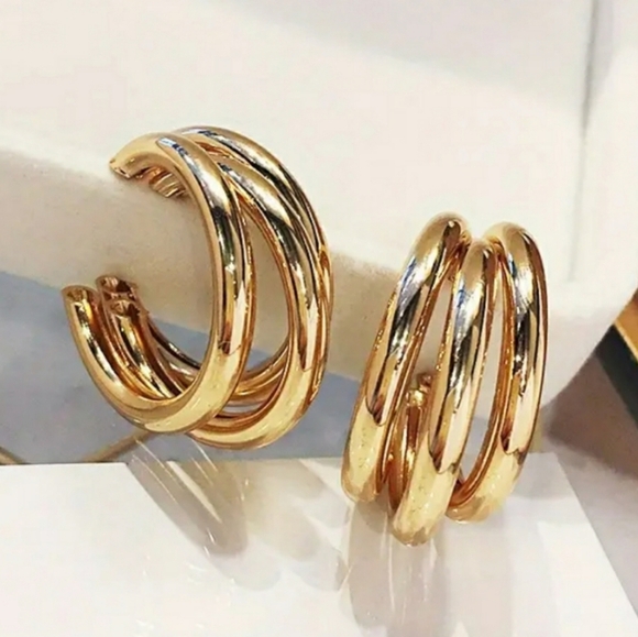 Glossy Gold Hoop Earrings - Picture 7 of 7